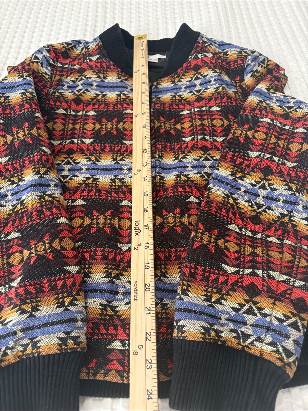 Southwestern Aztec Print Cropped Bomber Jacket Zip Front Tribal Tapestry SZ M - Picture 6 of 6
